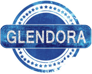 glendora grunge blue stamp. Isolated on white.