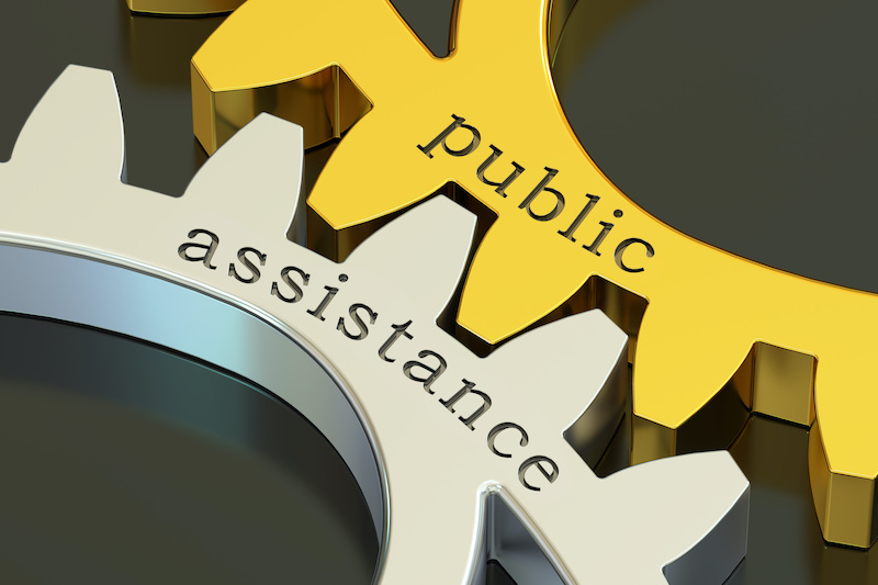 Public Assistance concept on the gearwheels, 3D rendering