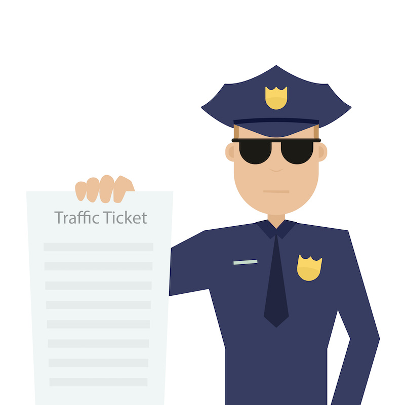 road patrol officer is holding traffic ticket. Vector illustration isolated on white background