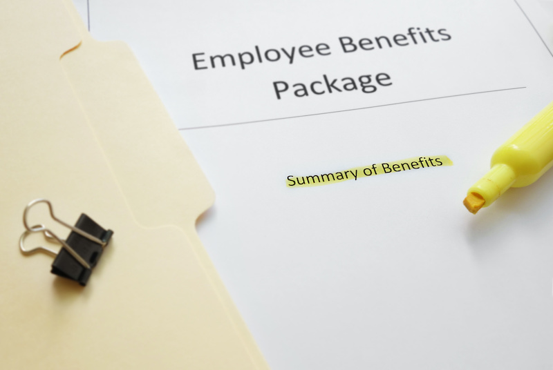 Employee summary of benefits documents with highlighted text