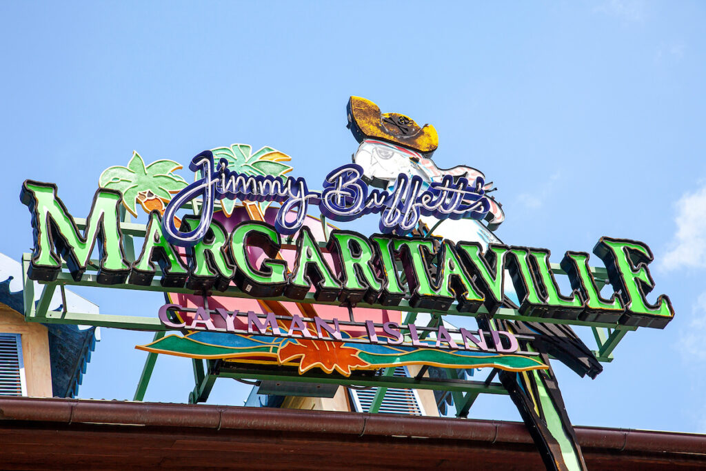 Grand Cayman, Cayman Islands - March 9, 2013: The sign for Jimmy Buffetts Margaritaville hotel and restaurant in Grand Cayman.