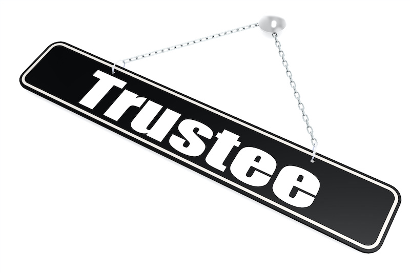 Trustee word hang on the banner on wall, 3D rendering