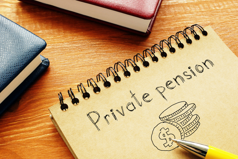 Private pension is shown on the conceptual business photo