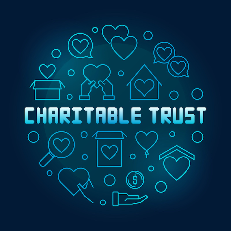 Charitable trust round vector blue outline illustration on dark background