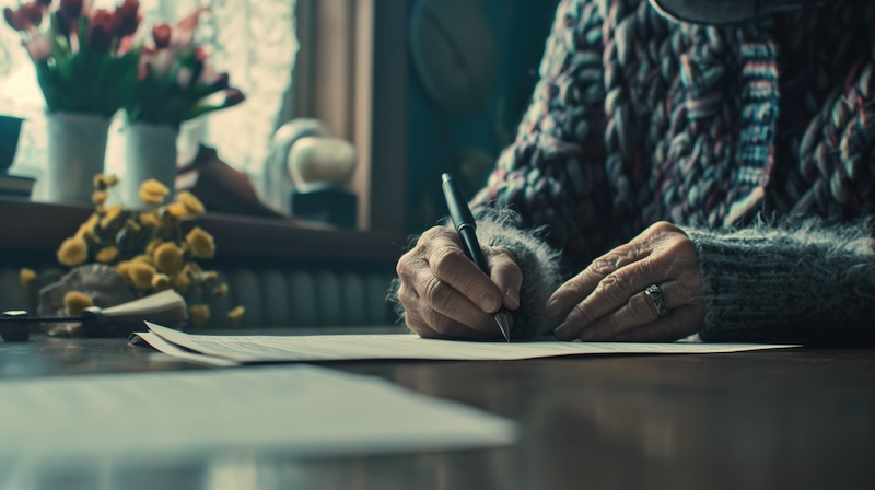 Elderly person reviewing their will and estate plan, ensuring their assets are managed and distributed according to their wishes