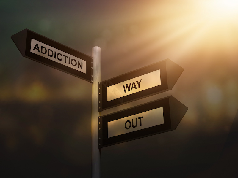 Addiction way out problem sign. Prevention and cure addiction problem concept.