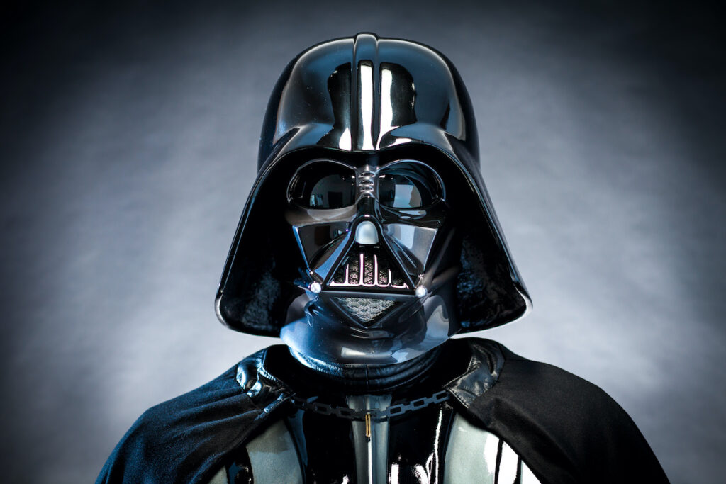 SAN BENEDETTO DEL TRONTO, ITALY. DECEMBER 5, 2014. Darth Vader helmet replica . Darth Vader or Dart Fener is a fictional character of Star Wars saga. Studio lights.