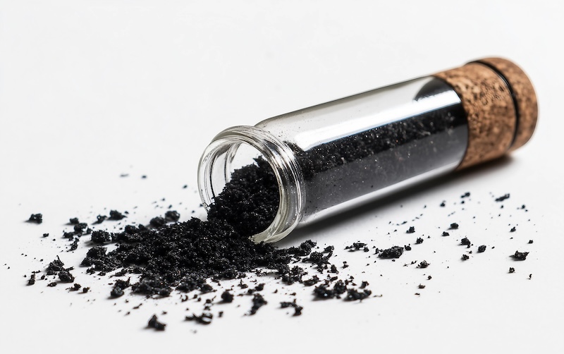 Symbolic Ashes in a Glass Vial Isolated On White Background.