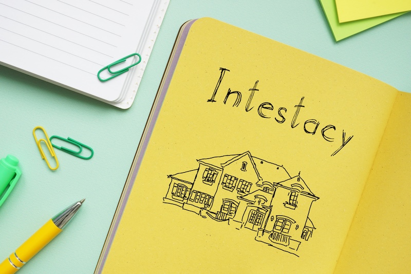 Intestacy is shown on a photo using the text