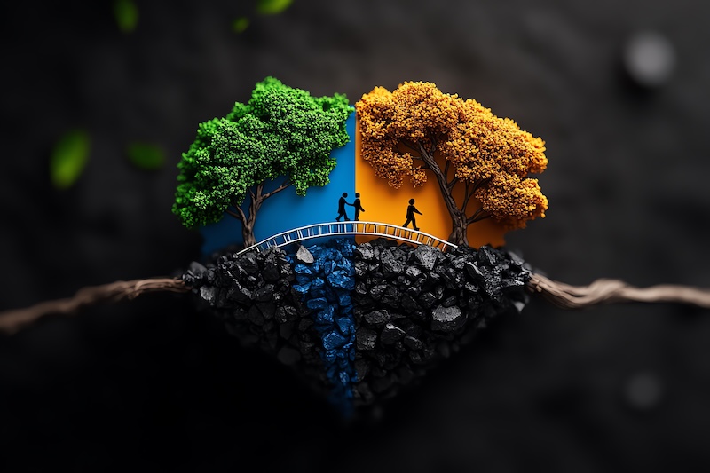 Charity as a bridge to a better future, depicted in a design that shows the connection between donors and beneficiaries