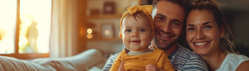 Financial planner meets young parents in office for friendly conversation about life insurance, with copy space available will or trust
