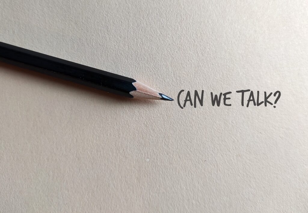 Pencil on copy space craft paper with text written CAN WE TALK?, concept of asking to have an openly communication which is important in relationships or better understandings when working in team estate planning conversations
