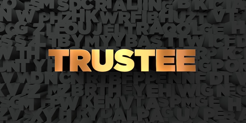 Trustee - Gold text on black background - 3D rendered royalty free stock picture. This image can be used for an online website banner ad or a print postcard.