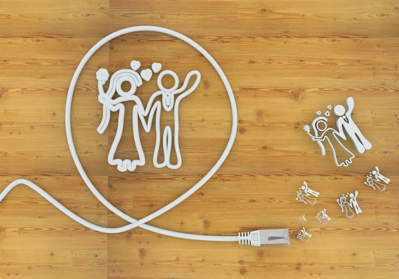 Light cyan  creative cable 3d graphic with wedding marriage symbol formed by an cable
